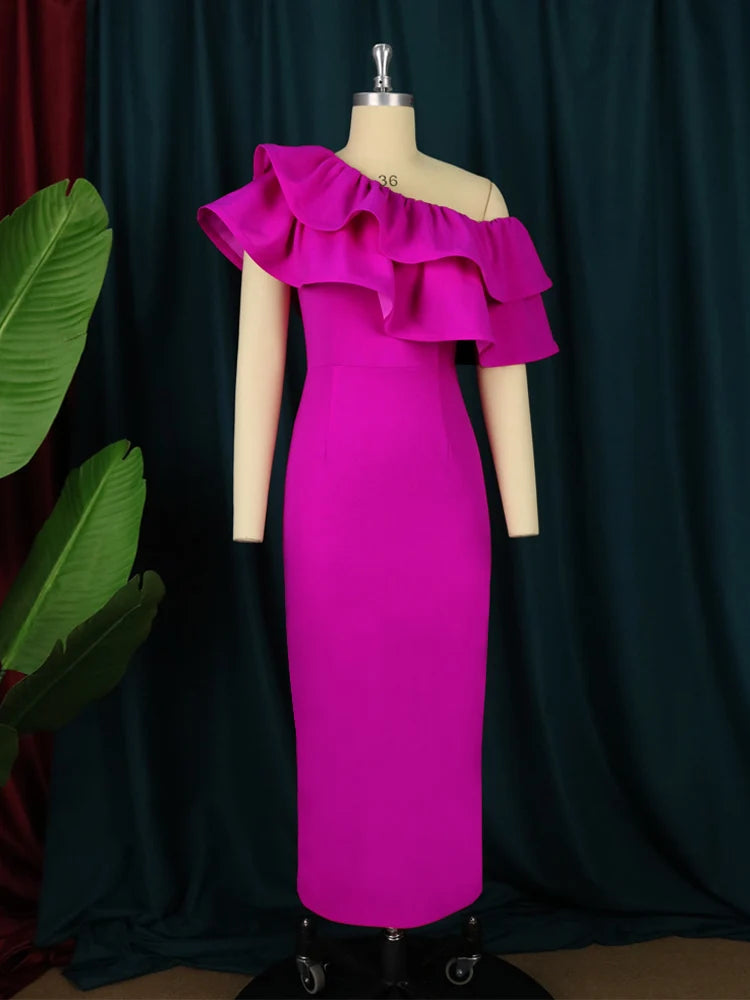 Babs Off Shoulder Dresses Fuchsia Women Sleeveless Sexy Bodycon Midi Dress Evening Cocktail Party Outfits for Ladies Summer Gowns 4XL