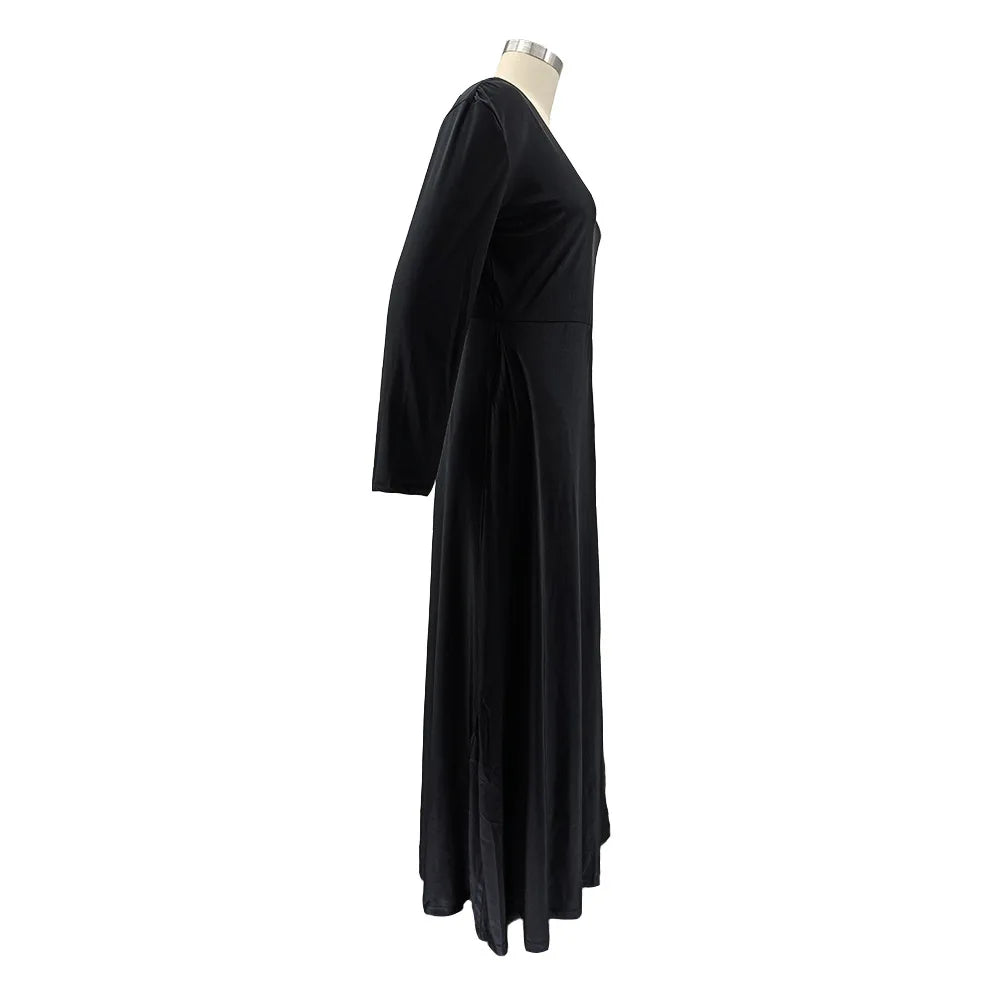 Maxy Plus Size Party Dresses Women Clothing 2024 V Neck Long Sleeve Solid Loose Elegant Maxy Dresses