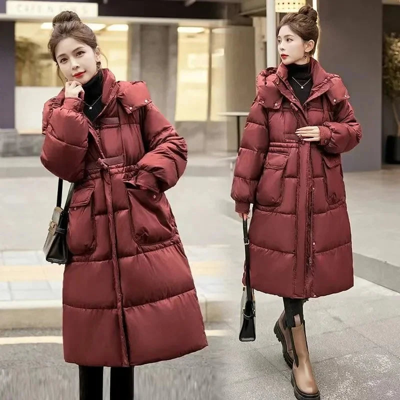 Momsey 2024 New Down Coats New Long-style Cotton Dress American Version Large Size American Fashion Jackets Winter Heat Parka Feminina