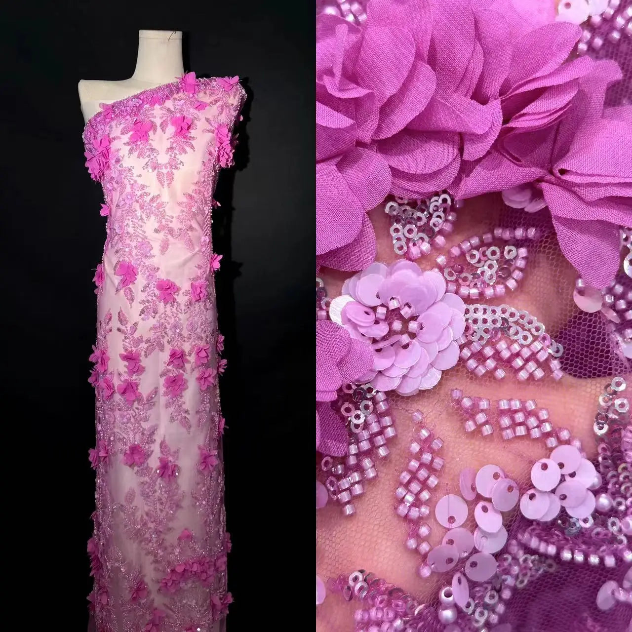 Macy Latest African Lace Fabric 2024 High-Quality Embroidered 3D French Nigerian Lace 5 yards Women's Evening Gown.