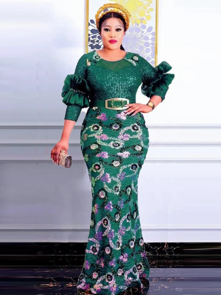 Macy Fashion Summer Dresses Luxury Sequin Mermaid Robe Dubai African Women Wedding Party Prom Evening Gown Dashiki Ankara Outfit