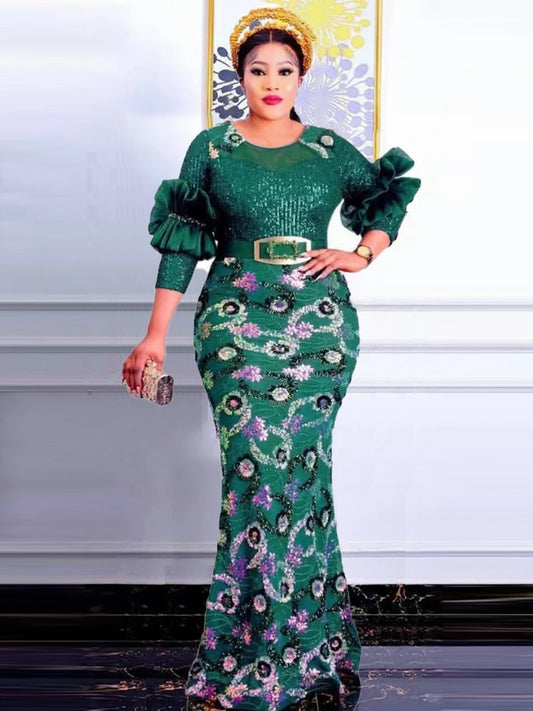 Macy Fashion Summer Dresses Luxury Sequin Mermaid Robe Dubai African Women Wedding Party Prom Evening Gown Dashiki Ankara Outfit