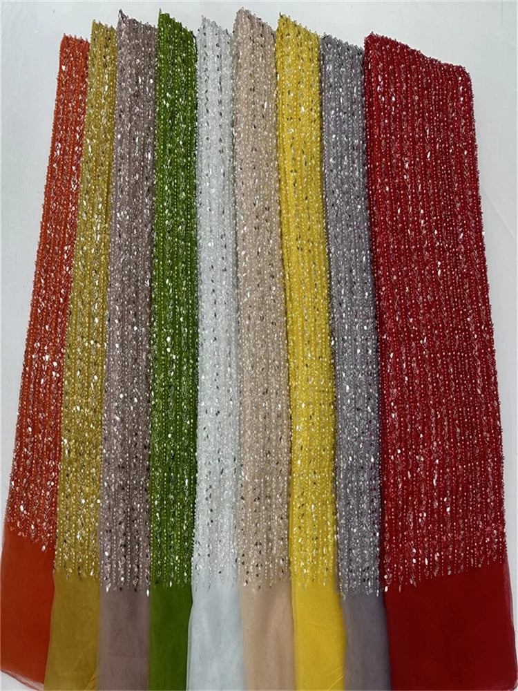 Maxy New African Nigerian French High Quality 2024 Hot Sale Lace Fabric with Beads Sequins Bride Party Wedding Embroiderg Dress
