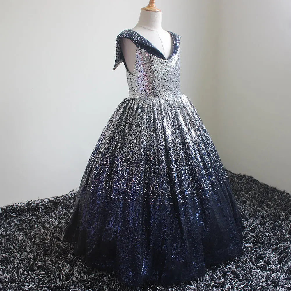 Babs Formal Kids Evening Dresses for Girls Birthday Party Elegant Sequins Dress Up Fluffy Long Luxury Pageant Prom Ball Gown Bow