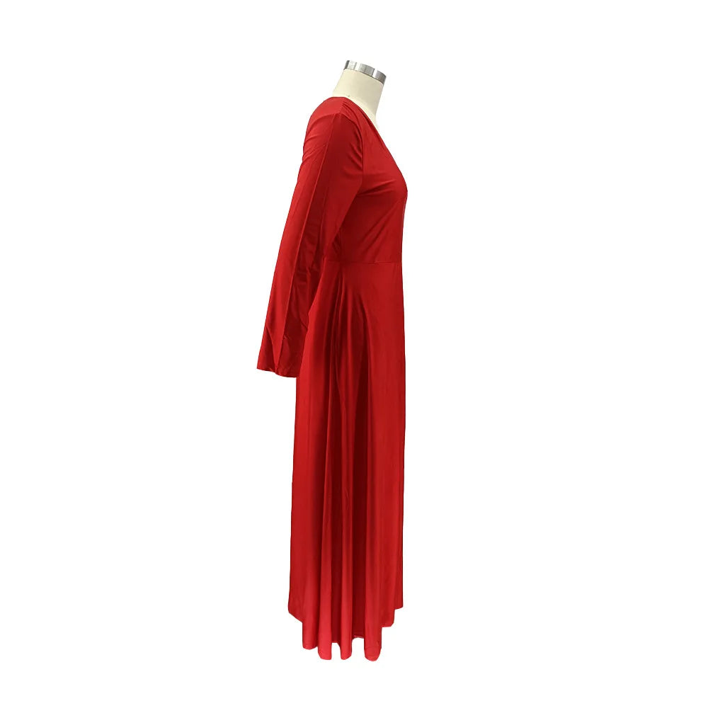 Maxy Plus Size Party Dresses Women Clothing 2024 V Neck Long Sleeve Solid Loose Elegant Maxy Dresses