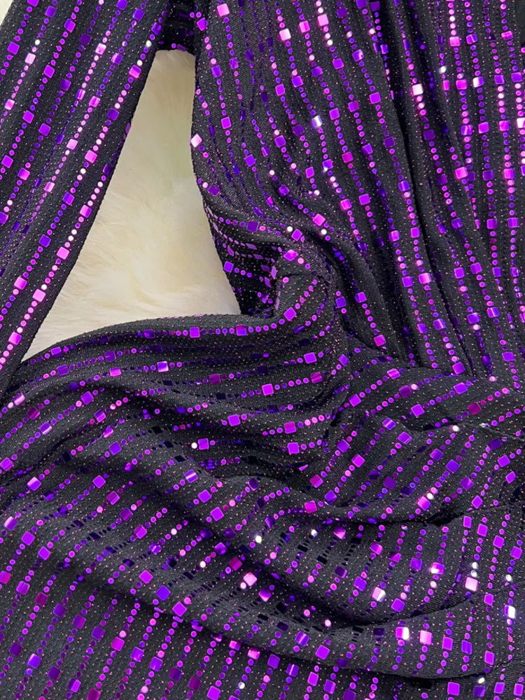 Babs Elegant Chic Y2K Women's Dress Long-sleeve V-neck Split Sequins Patchwork Hip Warp Dresses Autumn Winter
