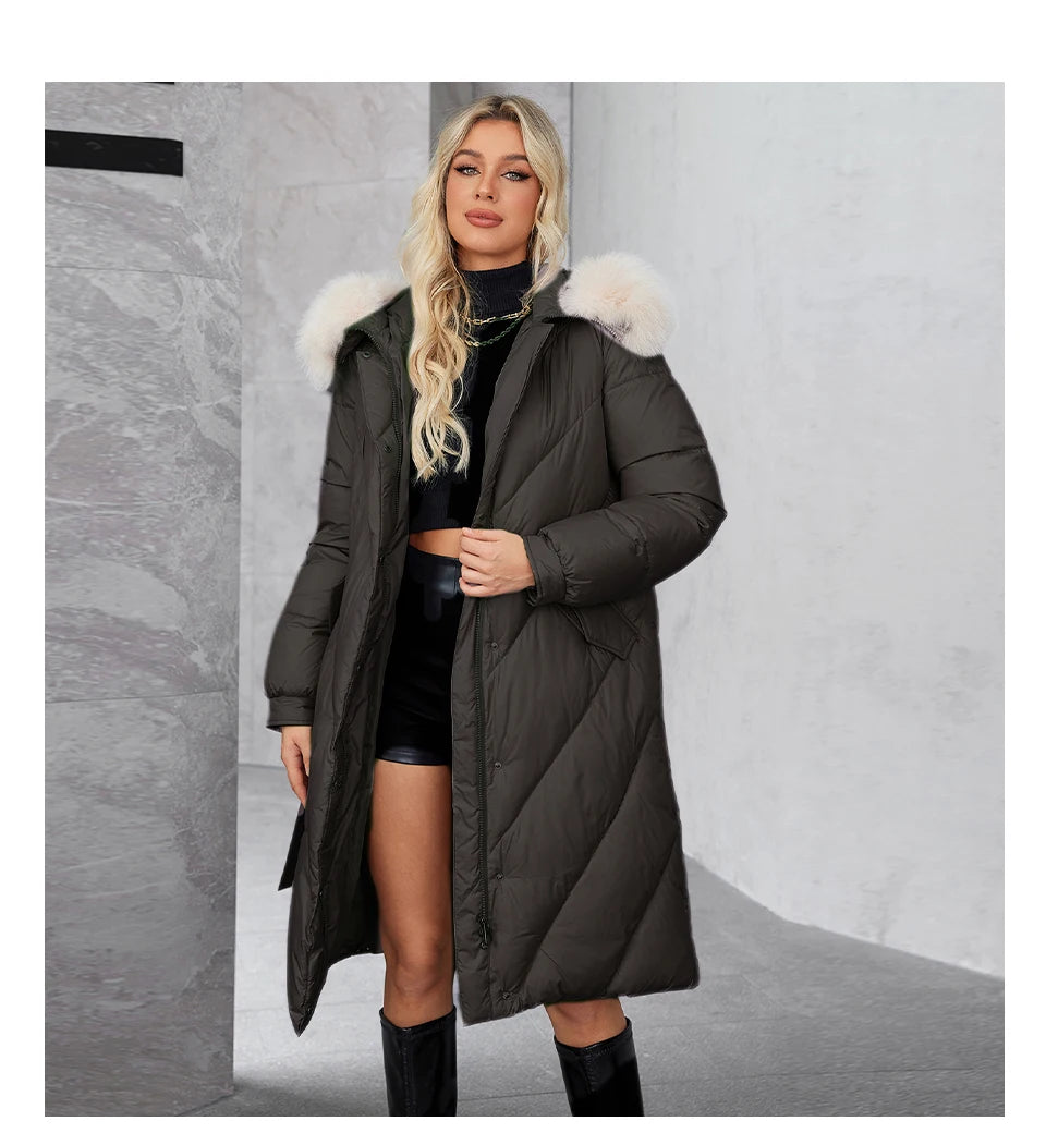 Macy Women's Winter Plus Size Long Parka Coat Warm Women's Jacket Slash Pocket Fashion Hooded Women's Jacket