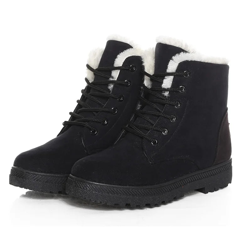 Maxy Women's Boots Winter Boots with Fur Low Heels Snow Boots Ankle Bota Feminina Platform Booties For Women Winter Shoes Heeled
