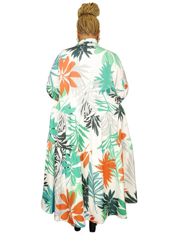 Maxy Plus Size Women Clothing Dresses Xl-5xl Flower Printed Long Sleeve Shirts Elegant Dress.