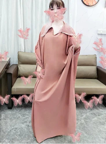 Macy Clothes for Muslim Women 2024 Summer Elegant Muslim Women Long Sleeve V-neck Plus Size Long Dress Kaftan Gowns