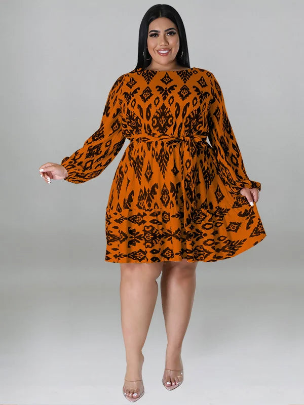 Maxy Plus Size loose Dresses for Women Long Sleeve Printed big harm Africa midi Dress New Style Fall Wholesale