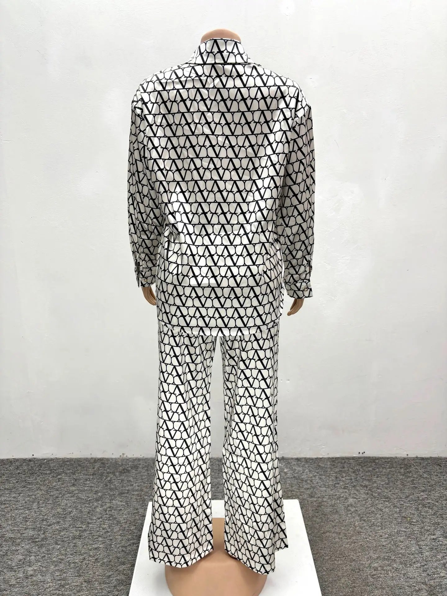 Maxy Print 2 Piece Sets Women Hipster Lapel Full Sleeve Oversized Blouse and Wide Leg Pants Matching Y2K Streetwear