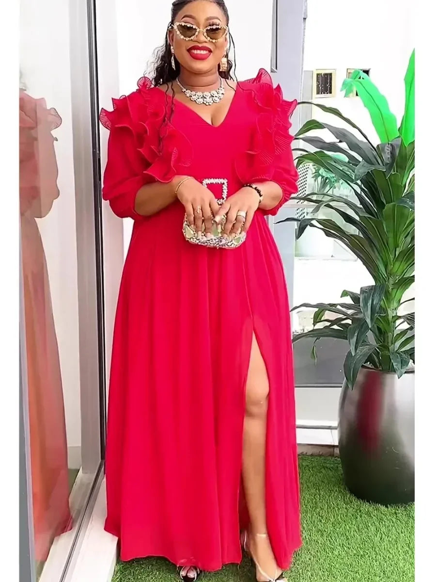 Maxy Plus Size African Party Dresses for Women 2024 New Summer Fashion Evening Gown Elegant Turkey Muslim Maxy Long Dress