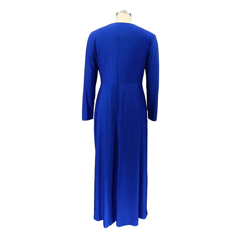 Maxy Plus Size Party Dresses Women Clothing 2024 V Neck Long Sleeve Solid Loose Elegant Maxy Dresses