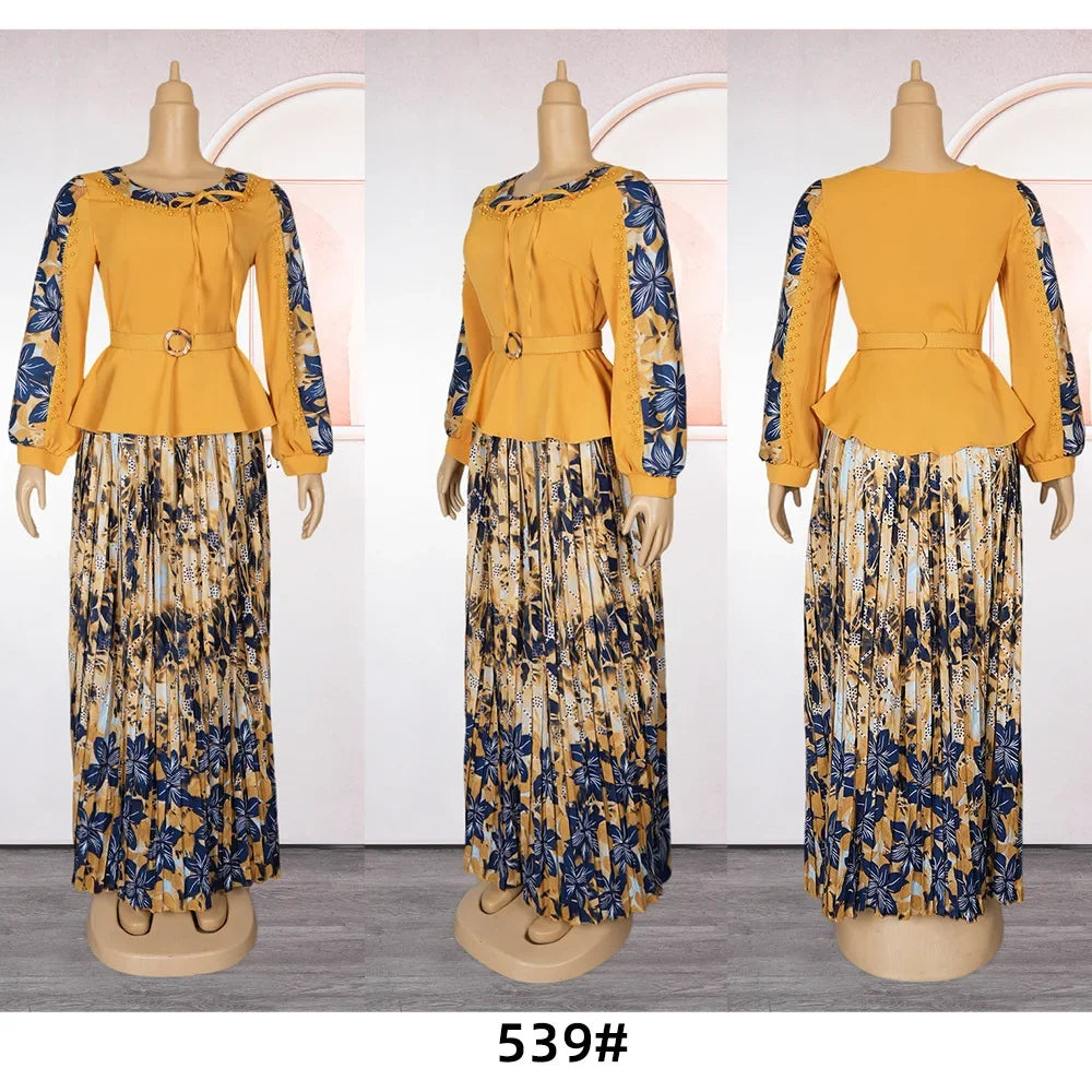 Maxy American Clothes for Women Elegant 2 PCS Sets Tops and Skirts Suits Dashiki Ankara Outfits Gown Plus Size Wedding Party Dresses