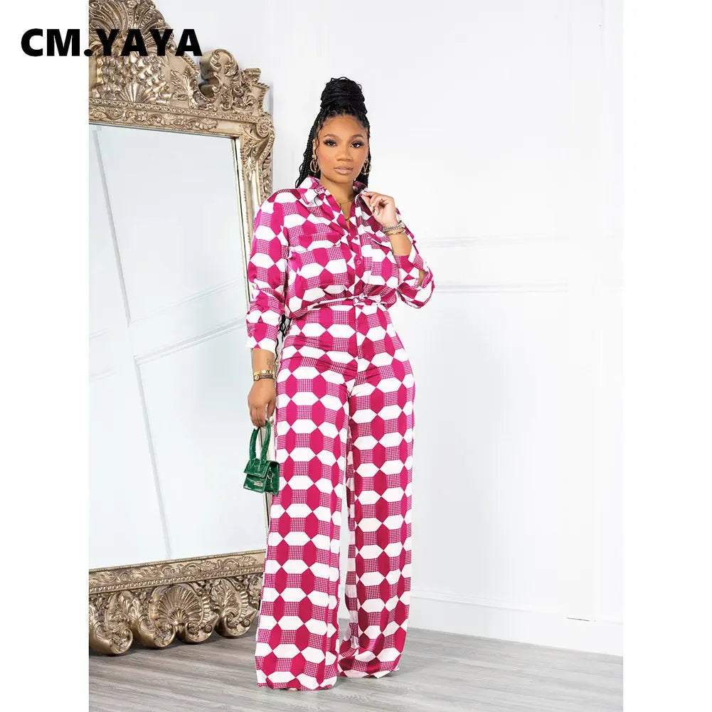 Babs Chic Plaid Women's Set Long Sleeve Oversized Shirt and Wide Leg Pants Summer Two 2 Piece Set Outfits Tracksuit