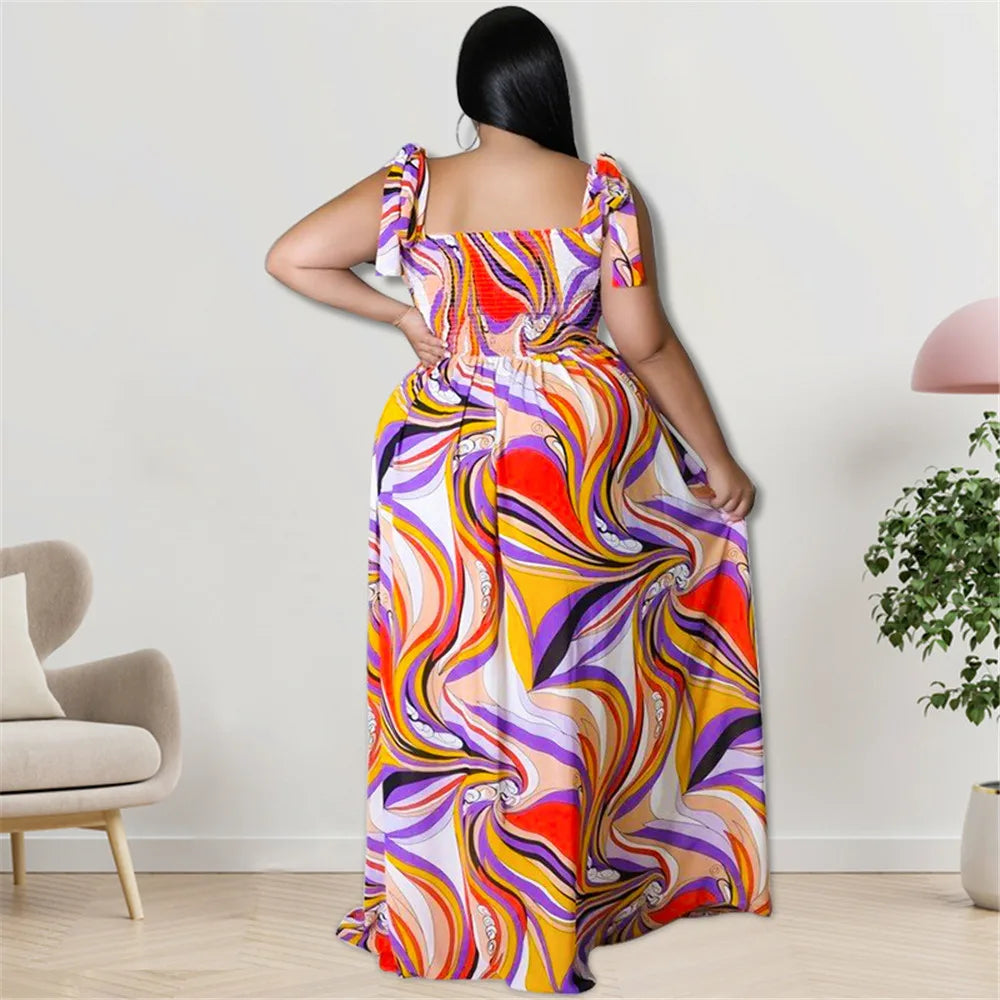 Maxy Plus Size Summer Dress Women's Clothing Flower Printed Slip Bandage Elegant Mini Dress Hot Sale