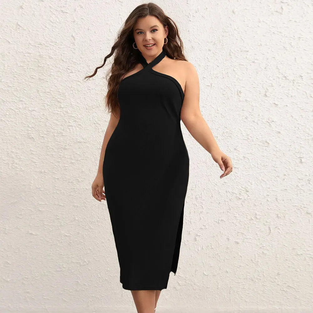 Babs Plus Size Summer Sleeveless Dress Women Sexy Slim Bodycon Backless Fashion Ladies Dresses Split Pleated Woman Midi Dress