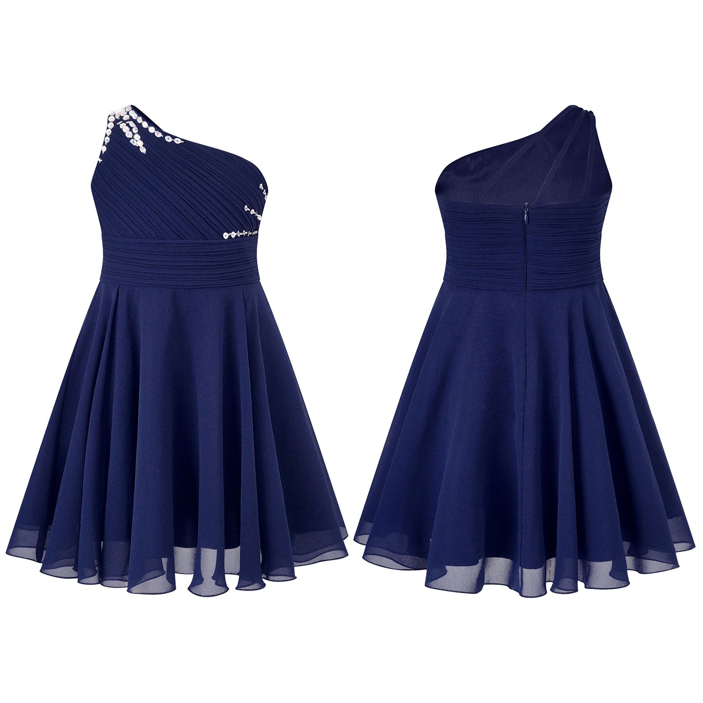 Macy Girls Elegant Beaded Party Dress One Shoulder A-Line Chiffon Princess Dresses Wedding Birthday Prom Evening Gown