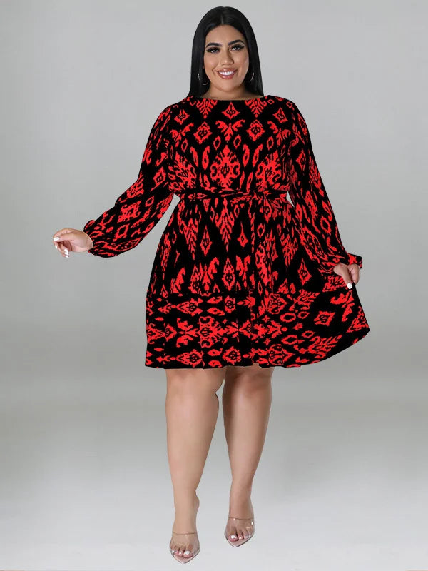 Maxy Plus Size loose Dresses for Women Long Sleeve Printed big harm Africa midi Dress New Style Fall Wholesale