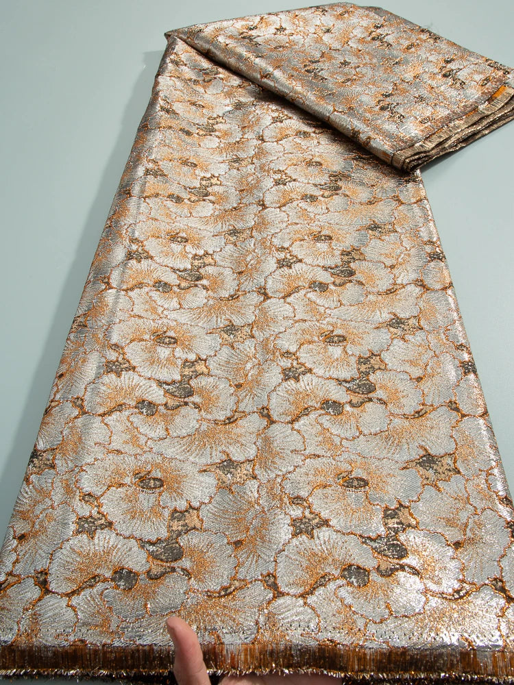 Macy Gold African Lace Fabric 2024 High Quality Damask Nigerian Jacquard Brocade Lace Fabric 5 Yard Elegant Dress for Women Sew A3750