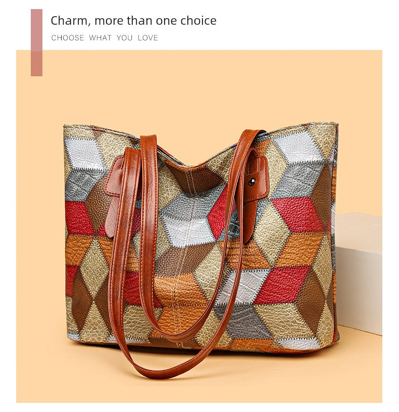 Maxy New Arrival Fashion Middle-Aged Soft Leather Print Big Bag