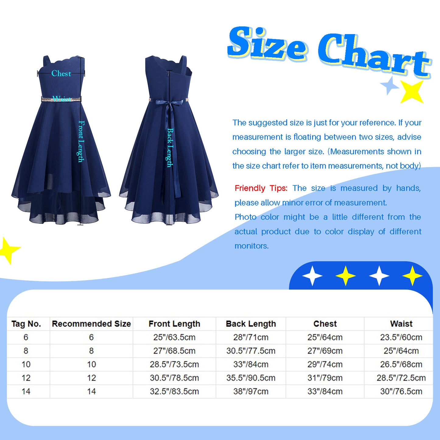 Maxy Kids Wedding Flower Girls Dress Elegant Hi-Low Chiffon Party Dresses with Shiny Belt Princess Ball Gown for Birthday Evening