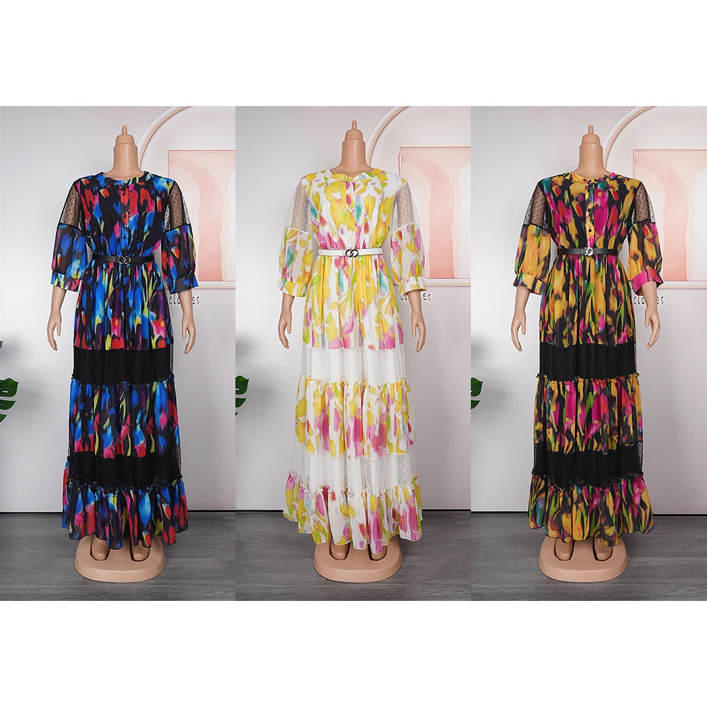 Macy Long Sleeve Chiffon Evening Dresses Women African Dashiki Print Robe Dubai Abayas Wedding Party Birthday Gown Plus Size Clothing