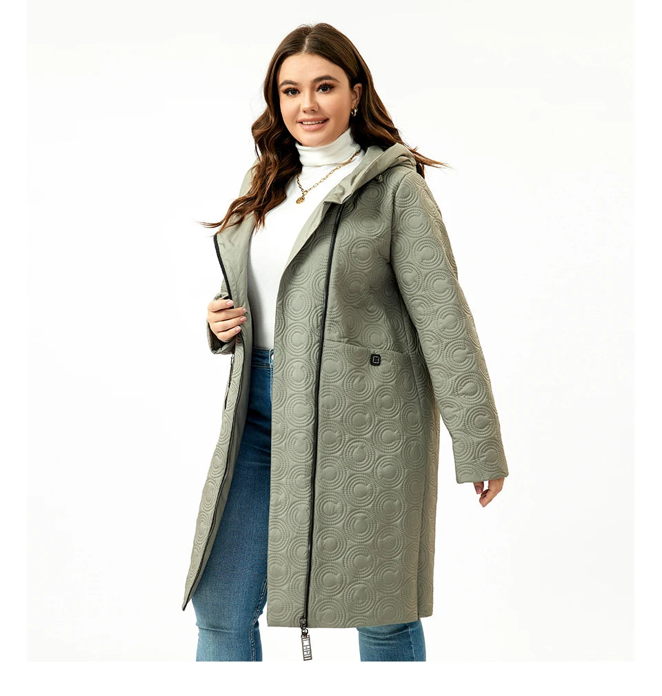 Macy Autumn Women Jackets Plus Size Long Hooded Quilted Light weight big pockets Bio-cotton Stylish Women's coat