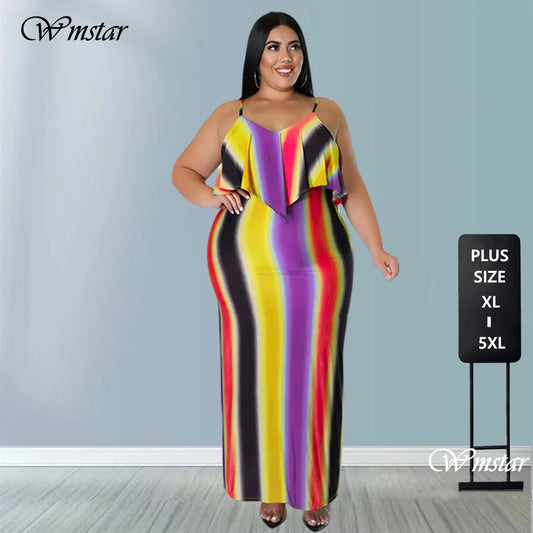 Maxy Plus Size Dresses for Women Clothing Striped Print Sexy Elegant Stretch Slip Evening Dresses