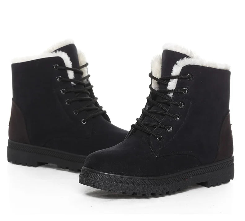 Maxy Women's Boots Winter Boots with Fur Low Heels Snow Boots Ankle Bota Feminina Platform Booties For Women Winter Shoes Heeled