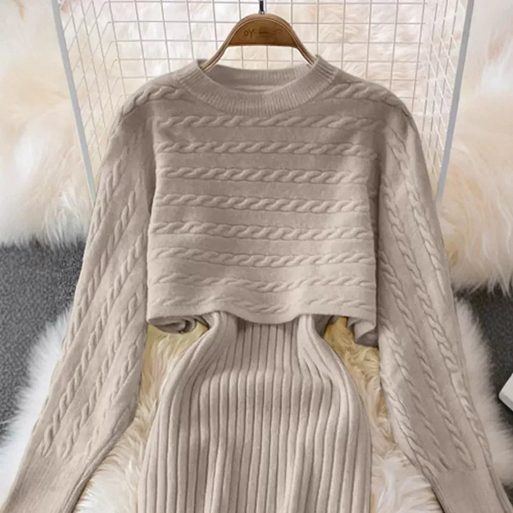 Maxy Women Sweater Dress Knit Long Sleeve & Casual Sleeveless Two-Piece Sets Dress Sets Matching Sets Party Pullovers Autumn Winter