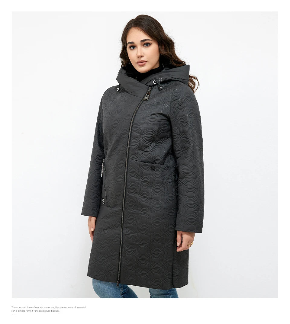 Macy Autumn Women Jackets Plus Size Long Hooded Quilted Light weight big pockets Bio-cotton Stylish Women's coat