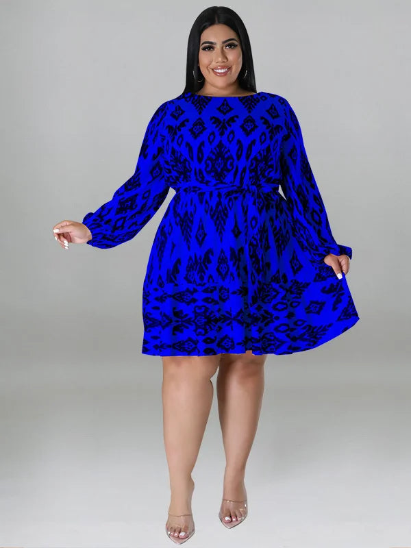 Maxy Plus Size loose Dresses for Women Long Sleeve Printed big harm Africa midi Dress New Style Fall Wholesale