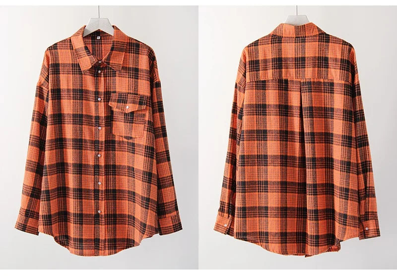 Maxy Green Vintage Plaid Shirt Women Oversize Top Long Sleeves Autumn Winter Loose Women's Shirt And Blouses Oversized