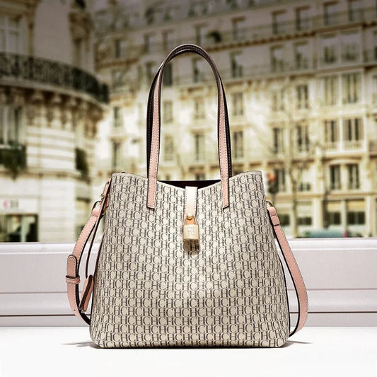 Maxy CH Premium Versatile Leather Crossbody Bag Ladies Large Capacity Daily Commuter Tote Bag Letter Print Design Ladies Fashion