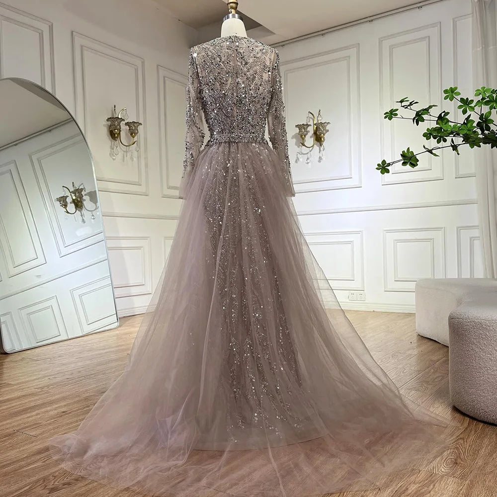 Maxy Serene Hill Arabic Turquoise Mermaid Gown with Tulle Overskirt And Beaded | Evening Dresses LA72601 Customized