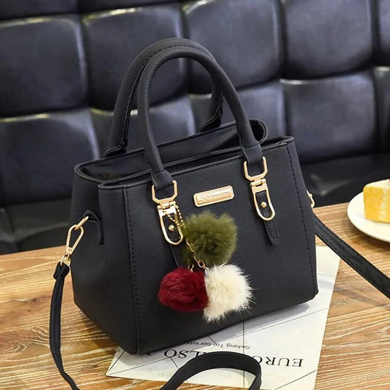 Maxy PU Leather Ladies Handbags Women Vintage Purse Plush Tassel Messenger Bags Tote Boston Shoulder Crossbody Bag