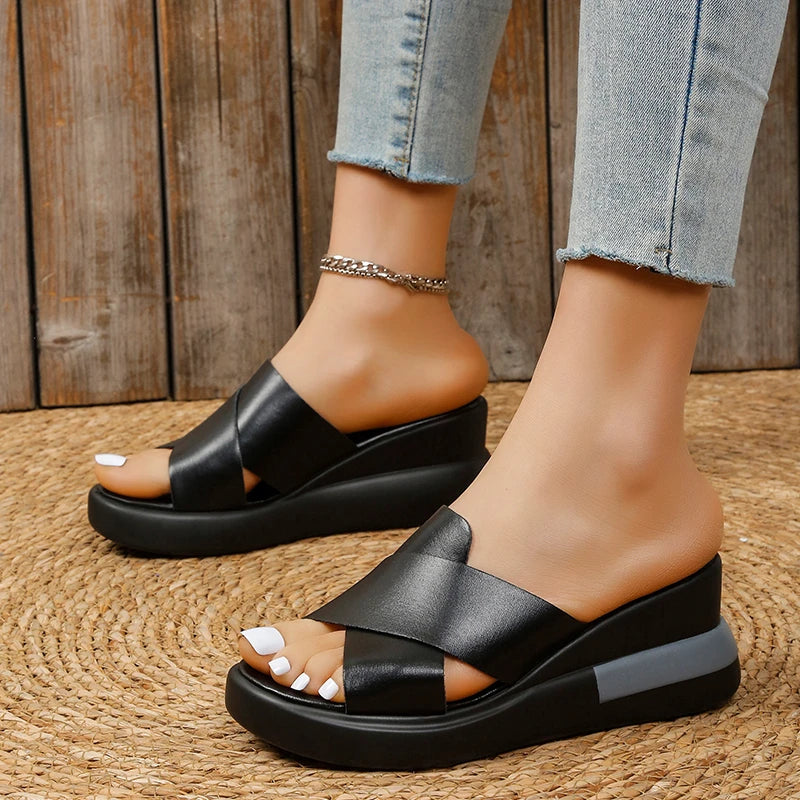 Maxy Women Sandals and Wedges Slippers Summer New Thick-soled Slippers Women's Platform Fashion High-heeled Sheos