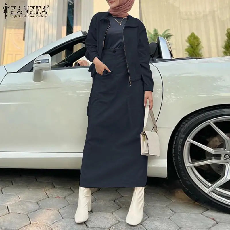 Maxy Woman Fashion Dress Sets Spring Long Sleeve Tops Skirts 2PCS Vintage Solid Party Suit Elegant OL Work Tracksuits