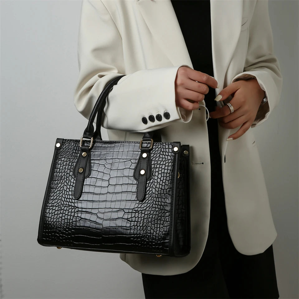 Maxy Luxury Crocodile Pattern Handbag Women Large Tote Shoulder Bags Designer Fashion Alligator Leather Crossbody Bag Ladies Handbags