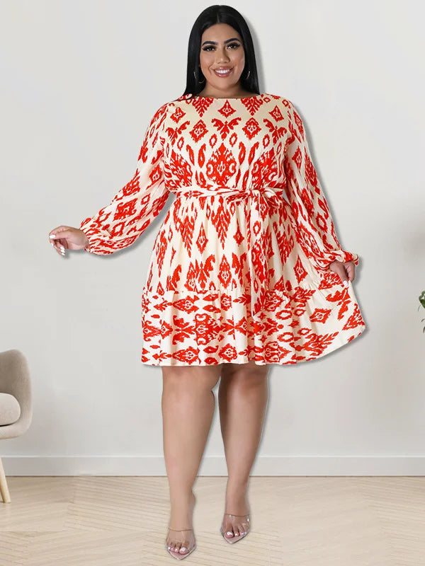 Maxy Plus Size loose Dresses for Women Long Sleeve Printed big harm Africa midi Dress New Style Fall Wholesale