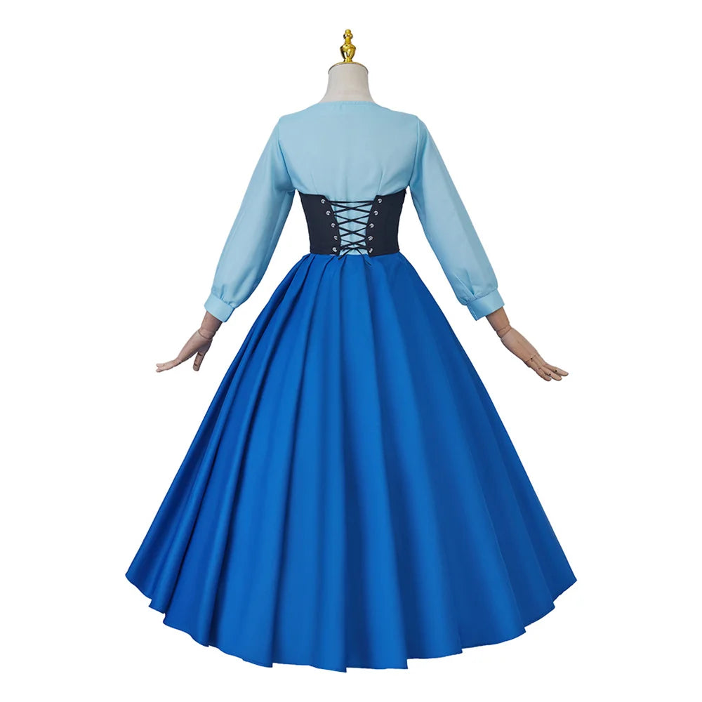 Macy Mermaid Cosplay Ariel Blue Dress with Bowknot Headwear for Women Elegant Princess Ball Gown Halloween Carnival Party Costume