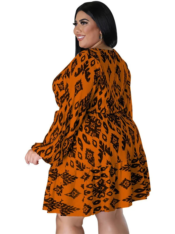 Maxy Plus Size loose Dresses for Women Long Sleeve Printed big harm Africa midi Dress New Style Fall Wholesale