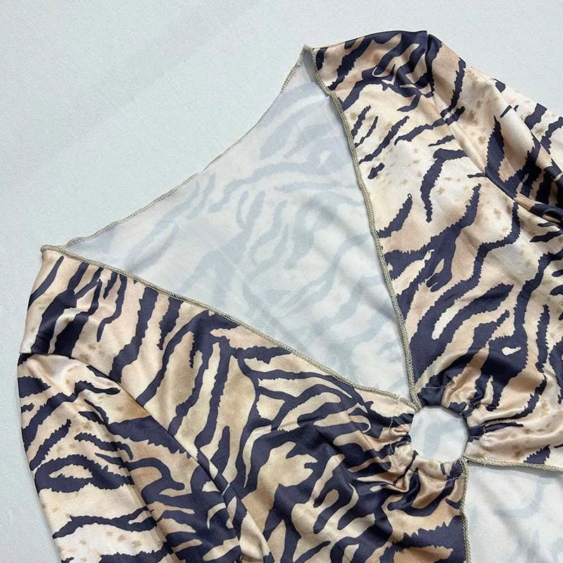 Amay Tiger Printed Two Piece Set for Women, Sexy Long Sleeve Tops, Maxi Skirts, Matching Sets, Slim Outfits, Party Wear, Summer