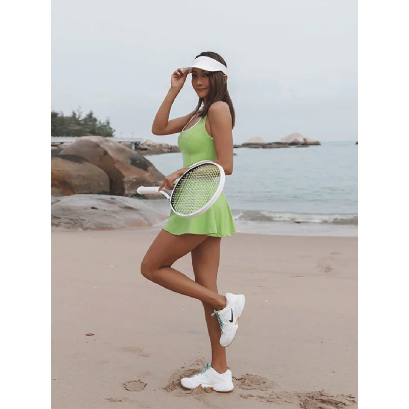 Babs Female One-piece Sports Dress Slim Fit Tennis Suit Hollow Waist Mini Dress For Women Outdoor Running Fitness Dresses