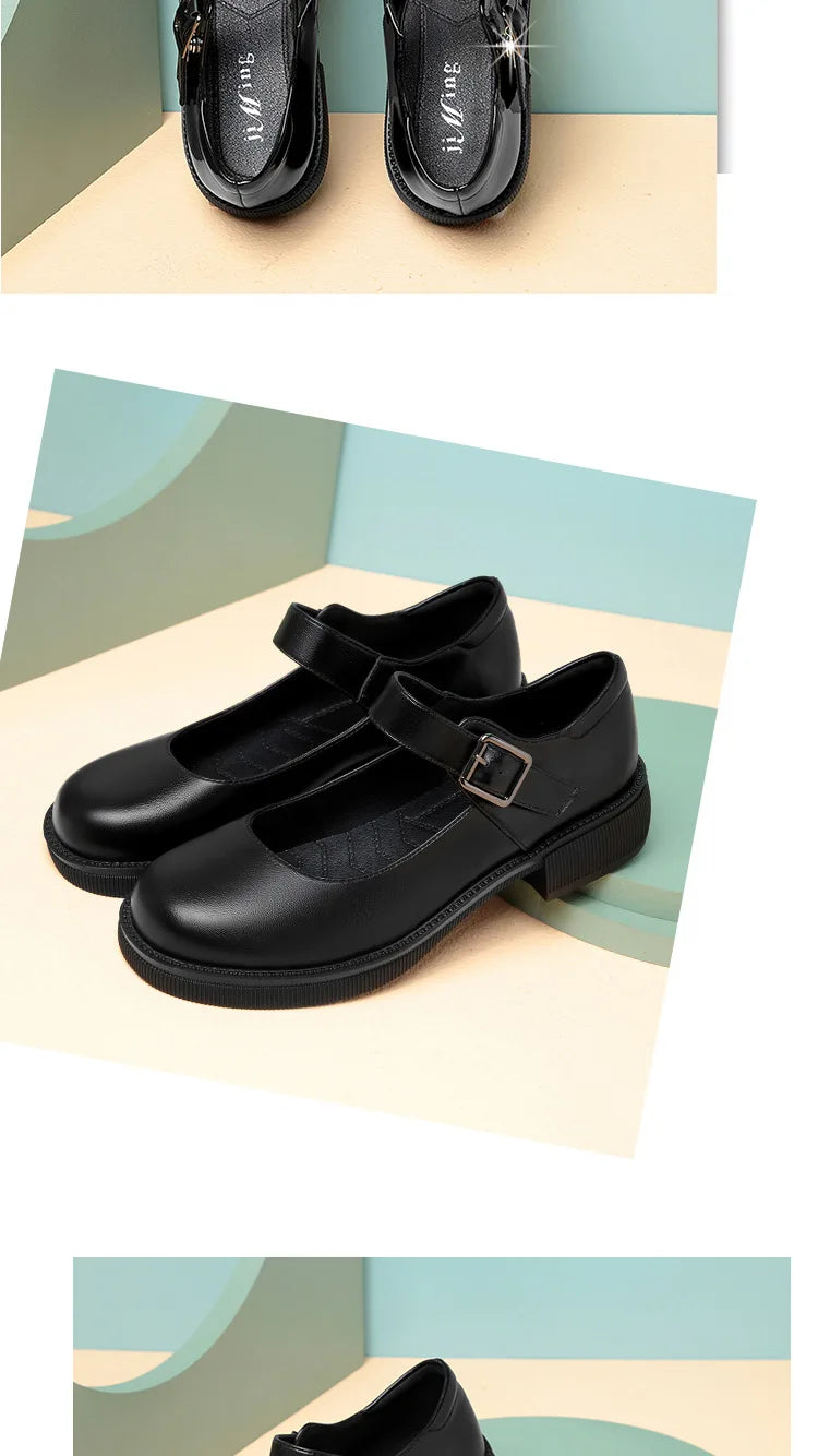 Maxy 3.5cm Breathable Shallow Mouth Bright Leather Shoes Women Mary Janes 2025 Fall Med Square Heels Sheos Black for Office Mom
