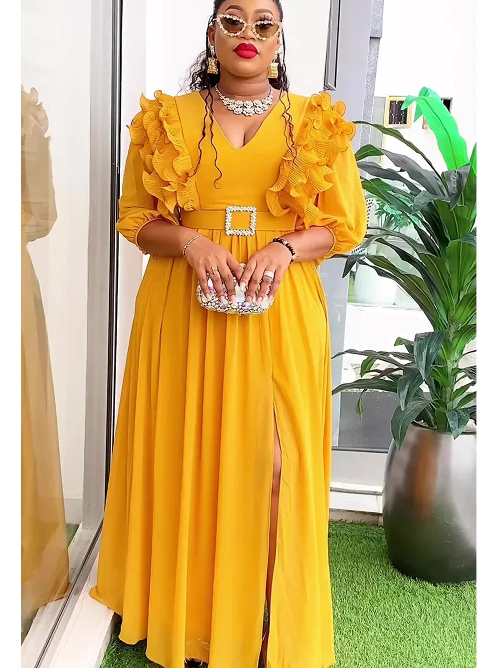 Maxy Plus Size African Party Dresses for Women 2024 New Summer Fashion Evening Gown Elegant Turkey Muslim Maxy Long Dress