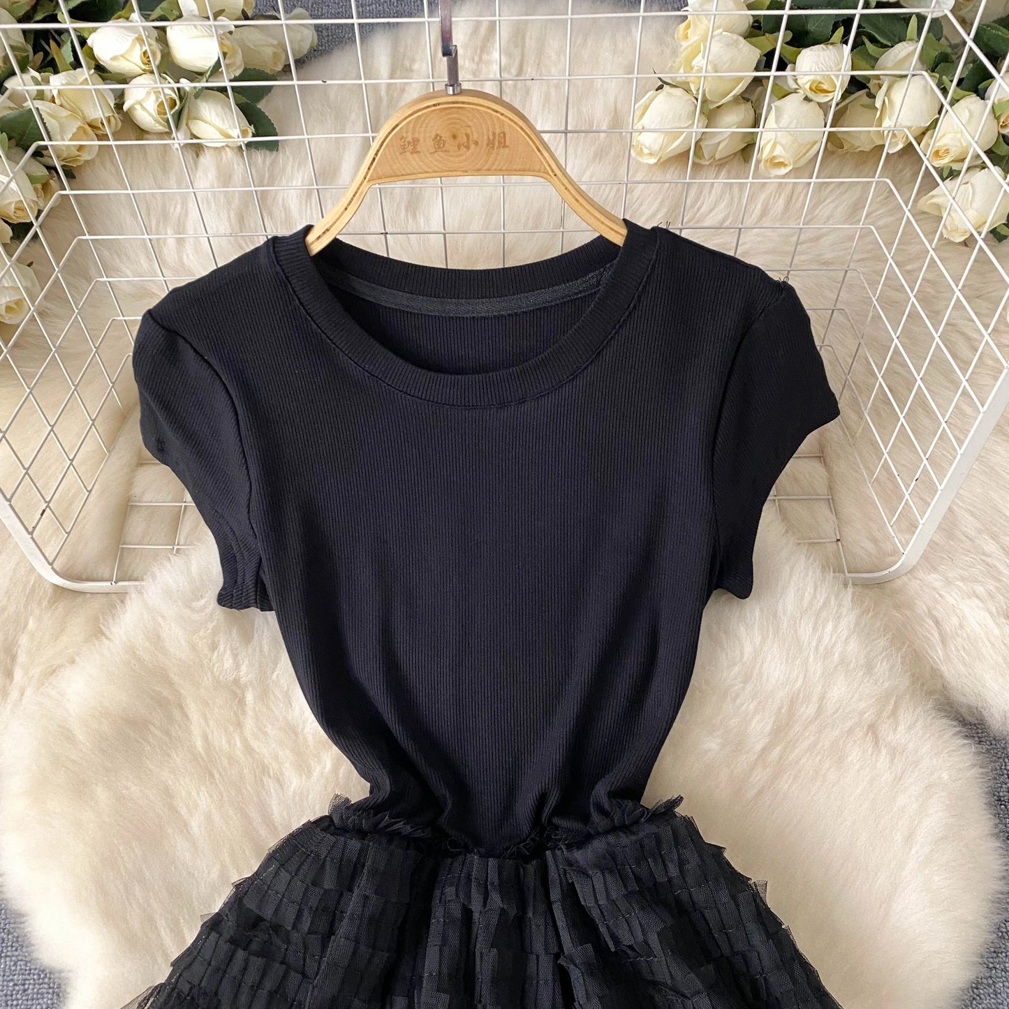 Maxy Fairycore Fashion Newest Chic Dresses Women O-Neck Short Sleeve Mesh Splice Design Vacation Summer Cake Long Dress