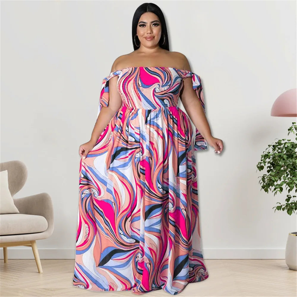 Maxy Plus Size Summer Dress Women's Clothing Flower Printed Slip Bandage Elegant Mini Dress Hot Sale